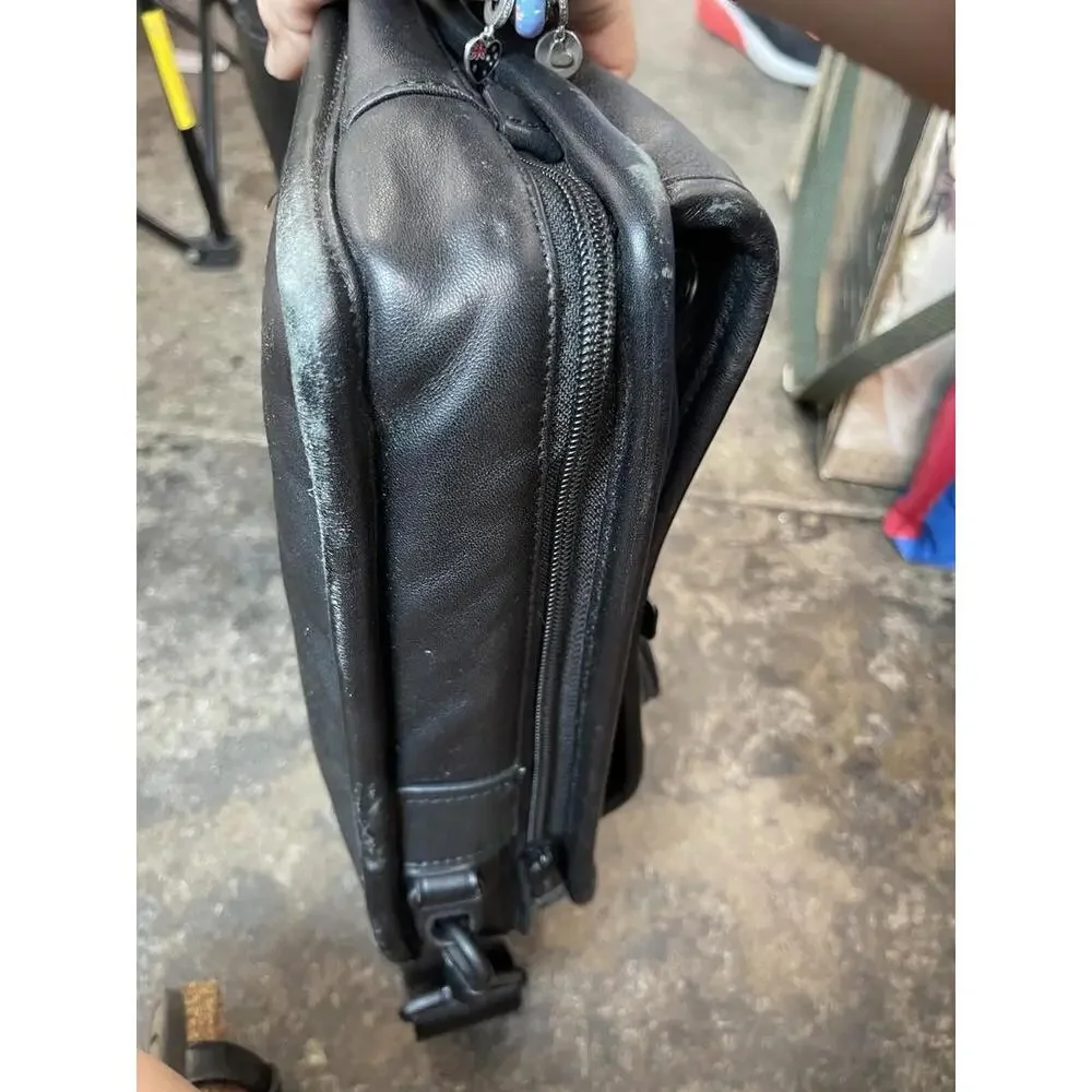 TUMI Leather‎ T Pass Briefcase Shoulder Bag Black  H08